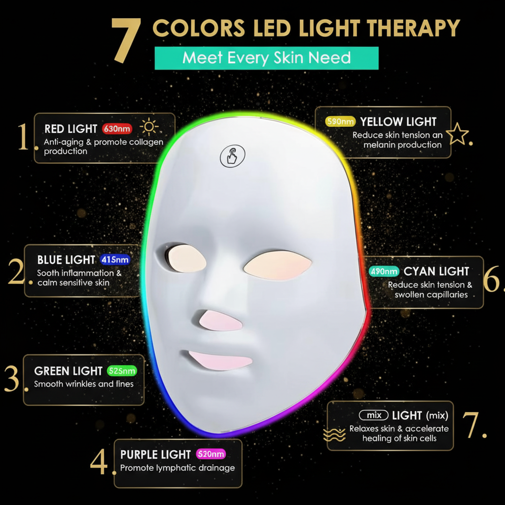 7 Colors LED Light Therapy — Luxury Infographic
