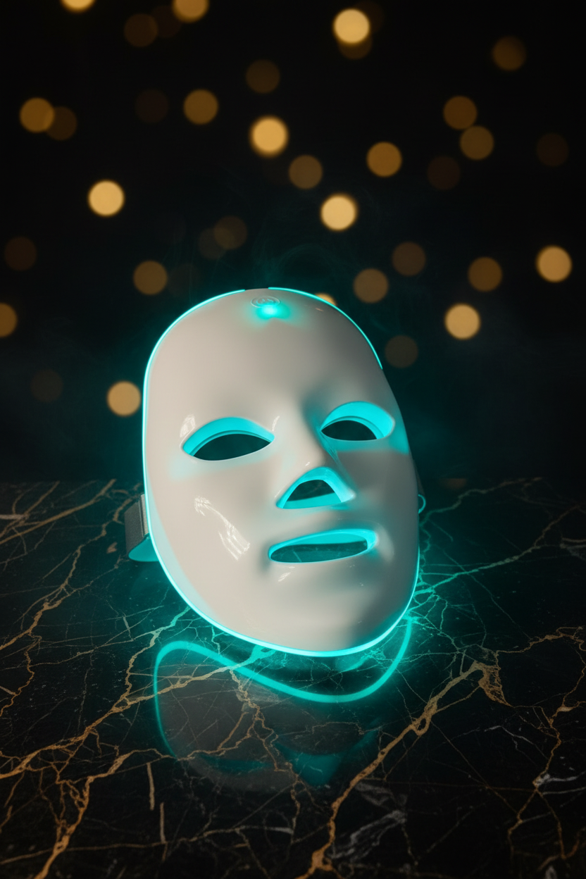 LED Mask Cyan — Luxury Background